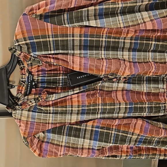 💕VERONICA BEARD💕 Destiny Crinkle Plaid A-Line Dress ~ Olive Green/Pink 8 NWT - Picture 12 of 16